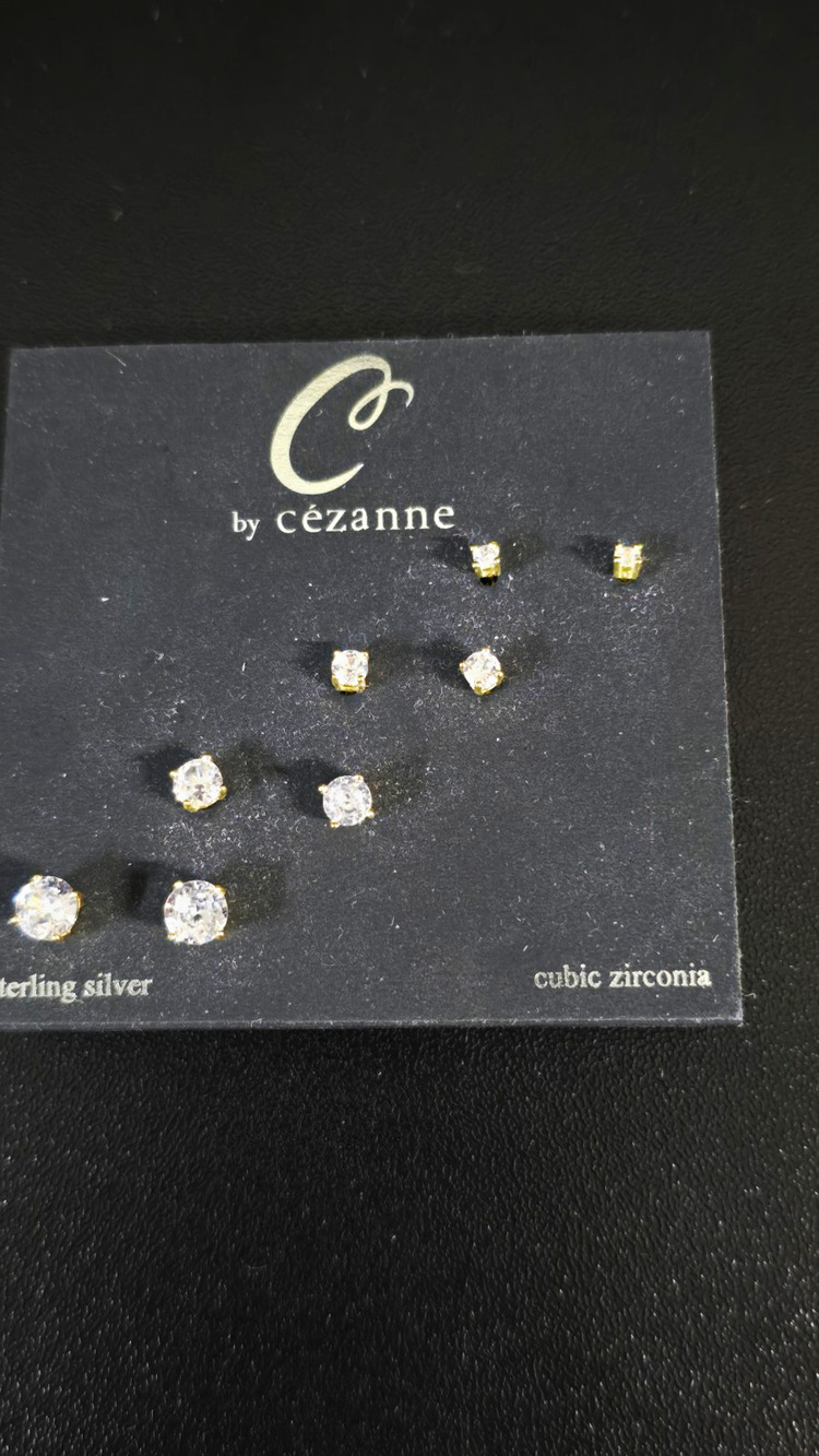 C by Cézanne Sterling Silver Gold Simulated CZ Stud Earrings Set 5 Butterfly